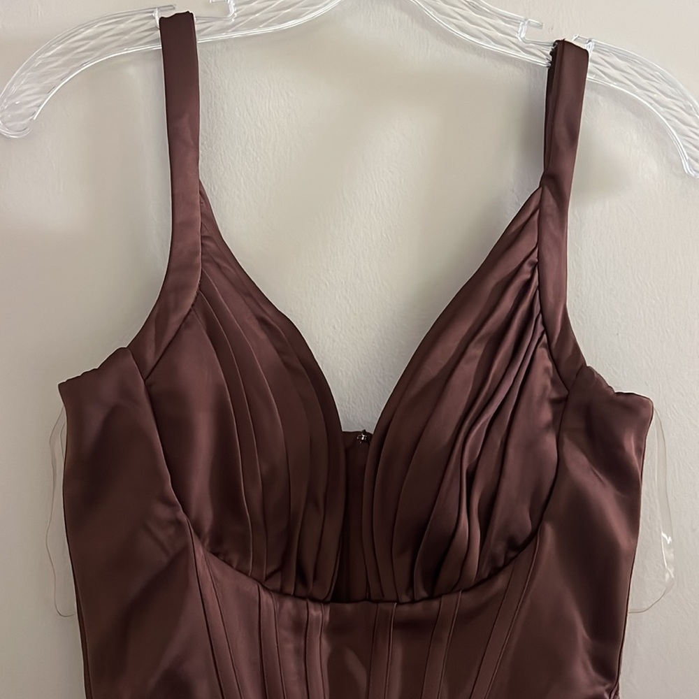 House of CB Faye Chocolate Satin Corset Midi Dress | M - Picture 6 of 14
